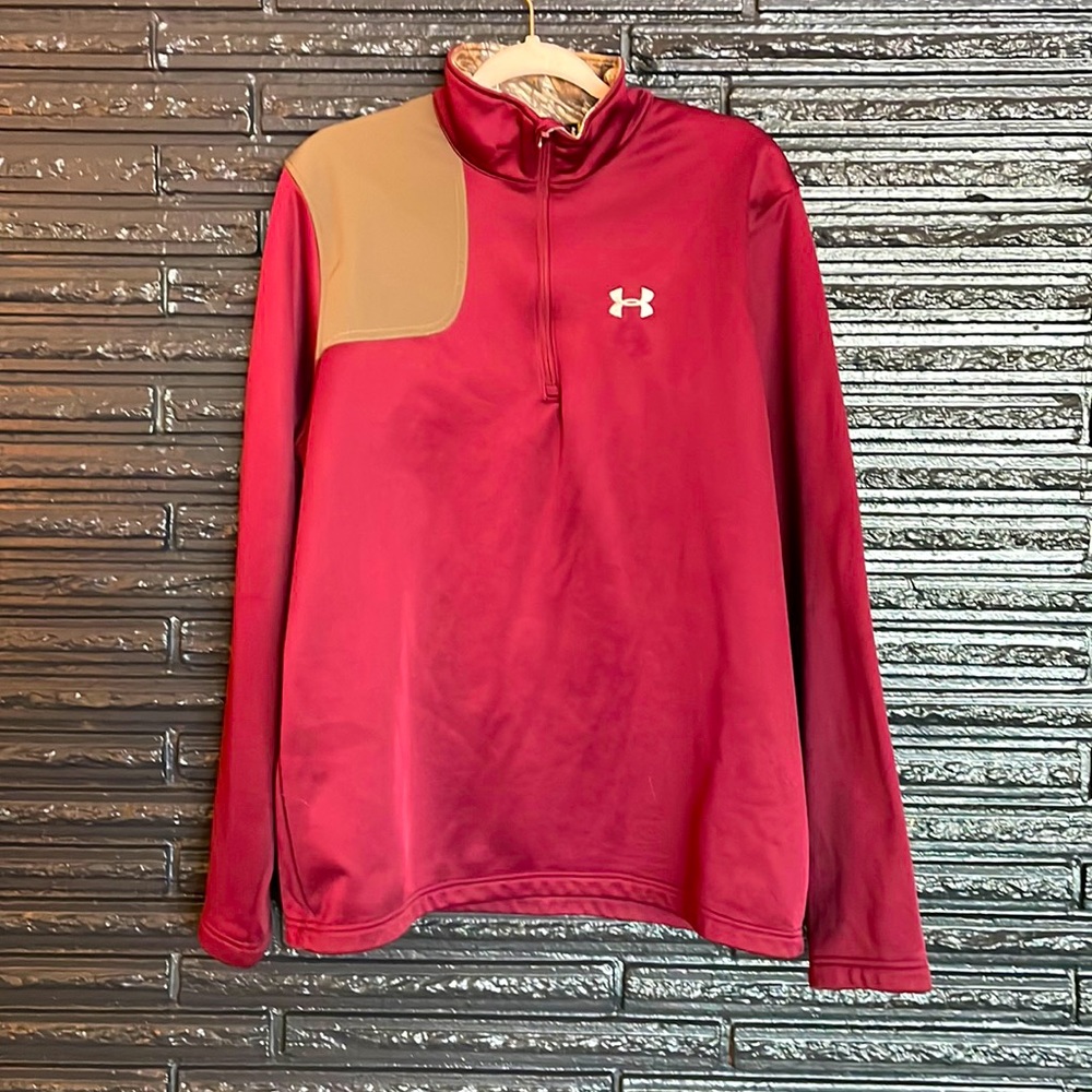 Maroon Under Armour hoodie with Camo Accents